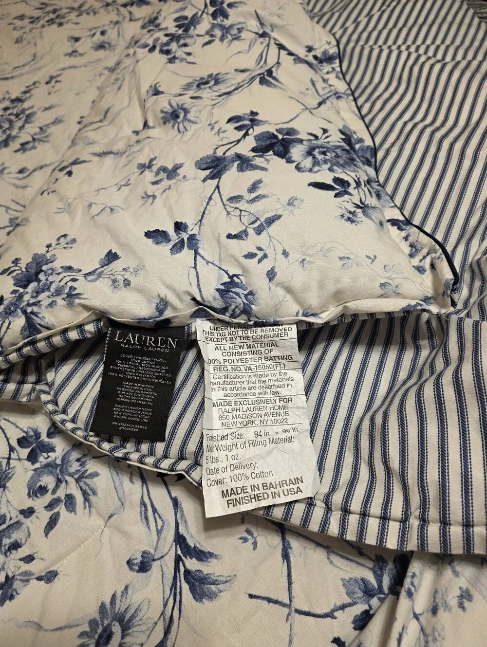 Lauren Ralph Lauren Annie Floral Blue On White Full/ Queen Comforter, 94